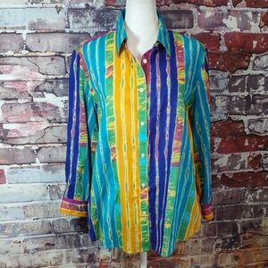 Lauren Ralph Lauren Multi Color 3/4 Length Sleeve Button Front Shirt